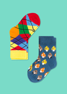 Цветные носки для всей семьи Злые грибы JNRB: Носки детские (2 пары) Грибочки-ромбики