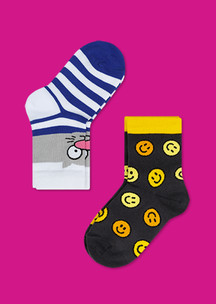 Цветные носки для всей семьи Смех да и только! JNRB: Носки детские (2 пары) Кот и смайлик