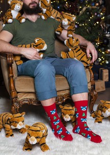 Цветные носки JNRB: Носки Тигры в новогоднем лесу